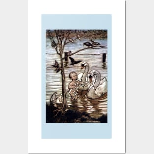 Peter Saved by Swans - Peter Pan in Kensington Gardens - Arthur Rackham Posters and Art